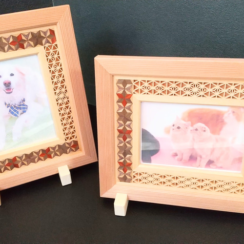 木製 フォトフレーム (L判) 写真立て 【寄木&組子】 フォトフレーム