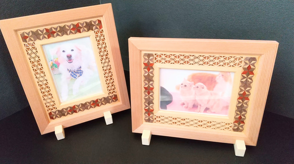 木製 フォトフレーム (L判) 写真立て 【寄木&組子】 フォトフレーム