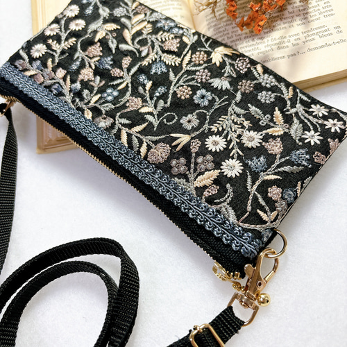 お財布ショルダーバッグ・インド刺繍リボン 財布 長財布 お財布ポーチ