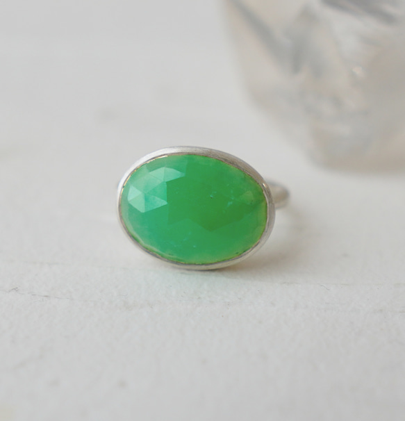 ★【スーパーセール】カルセドニー(クリソプレーズ)　シルバーリング　11号【30%オフ】 4枚目の画像