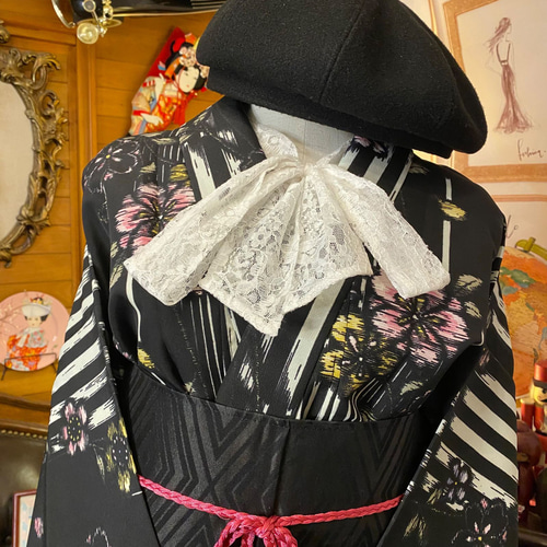 和洋折衷 着物 リメイク ワンピース ドレス 洗える 化繊 帯サッシュ  