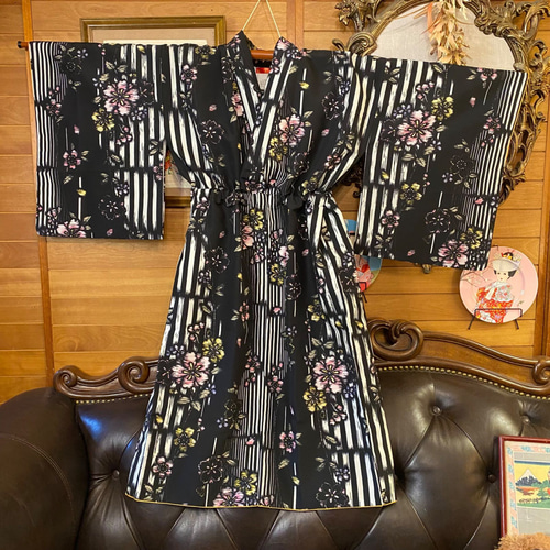 和洋折衷 着物 リメイク ワンピース ドレス 洗える 化繊 帯サッシュ  