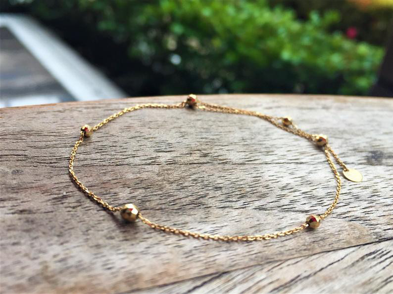 調節可能・K18ゴールドビーズ・粒・つぶ ブレスレット