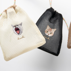 メッシュ巾着 刺繍 猫ちゃんたち 巾着バッグ honok（刺繍専門店） 通販
