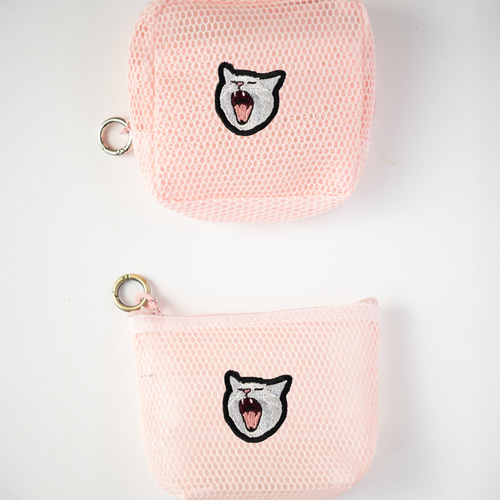 猫ちゃんたちの刺繍メッシュポーチ〈ハイ猫〉2個セット／つばめ
