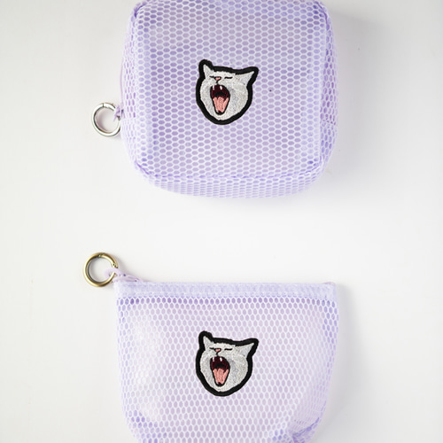 猫ちゃんたちの刺繍メッシュポーチ〈ハイ猫〉2個セット／つばめ