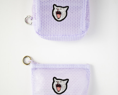 猫ちゃんたちの刺繍メッシュポーチ〈ハイ猫〉2個セット／つばめ