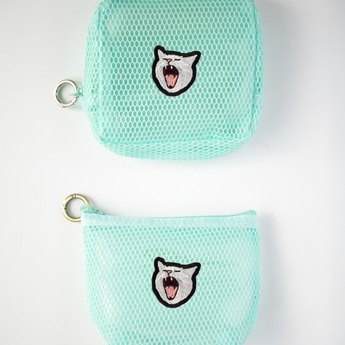 猫ちゃんたちの刺繍メッシュポーチ〈ハイ猫〉2個セット／つばめ