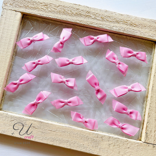 818【パーツ/16ヶ】サテンミニリボン/ピンク デコパーツ ＋Ucraft