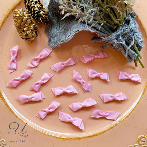 818【パーツ/16ヶ】サテンミニリボン/ピンク デコパーツ ＋Ucraft