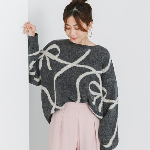 ニット セーター リボン刺繍フェザーニットプルオーバー レディース リボン刺繍フェザーニットプルオーバー（ニット/セーター