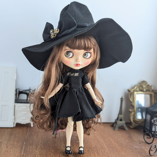 1227リボンと歯車のとんがり魔女の黒帽子 ※ブライスアウトフィット