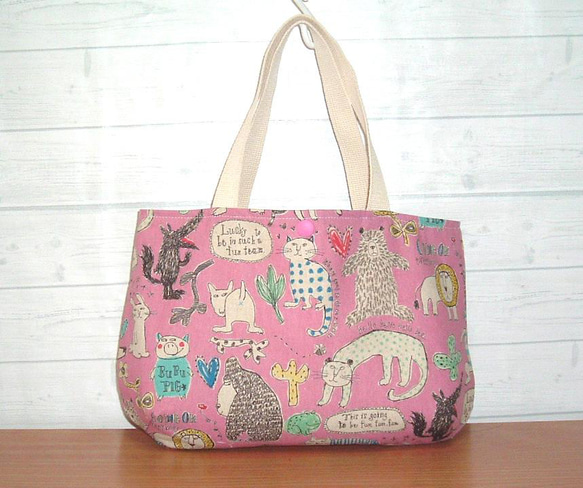 トートバッグいろいろな動物大集合 ピンク トートバッグ チャッピー3