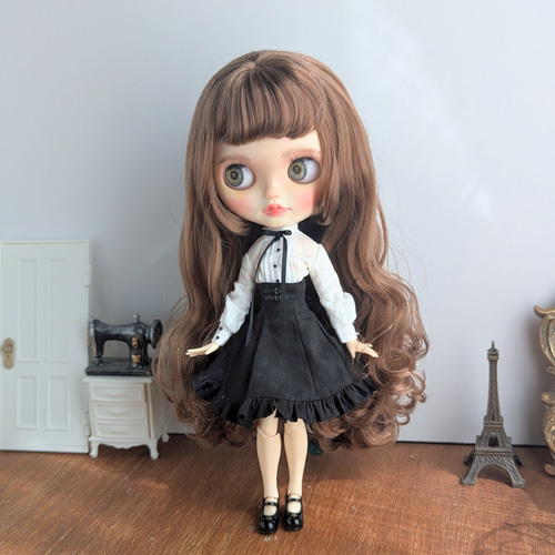 1232※ブライスアウトフィット※単品※黒のリボンの白長袖ブラウス※1/6 