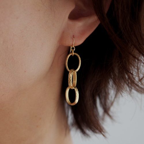 k18 ヴィンテージユージニィーチェーンの耳飾り（14kgfピアス  