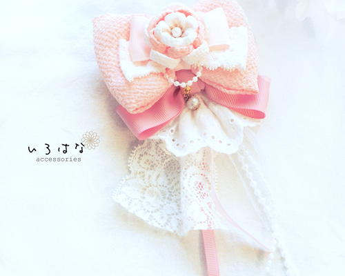 SALE♡handmade♡♡ふわふわリボンツインクリップ くすみピンク 98dc0acb03fe335948669816953dc5