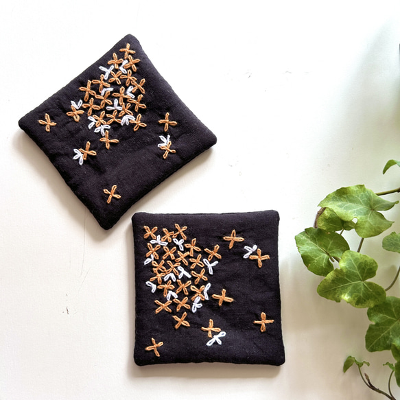 ハンドメイドko 再販⭐︎金木犀風 刺繍コースター (1枚) コースター Turquoise DESIGN