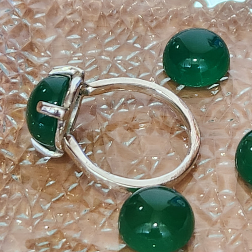 グリーンオニキス カボションリング 大粒 12mm シルバー950 受注製作