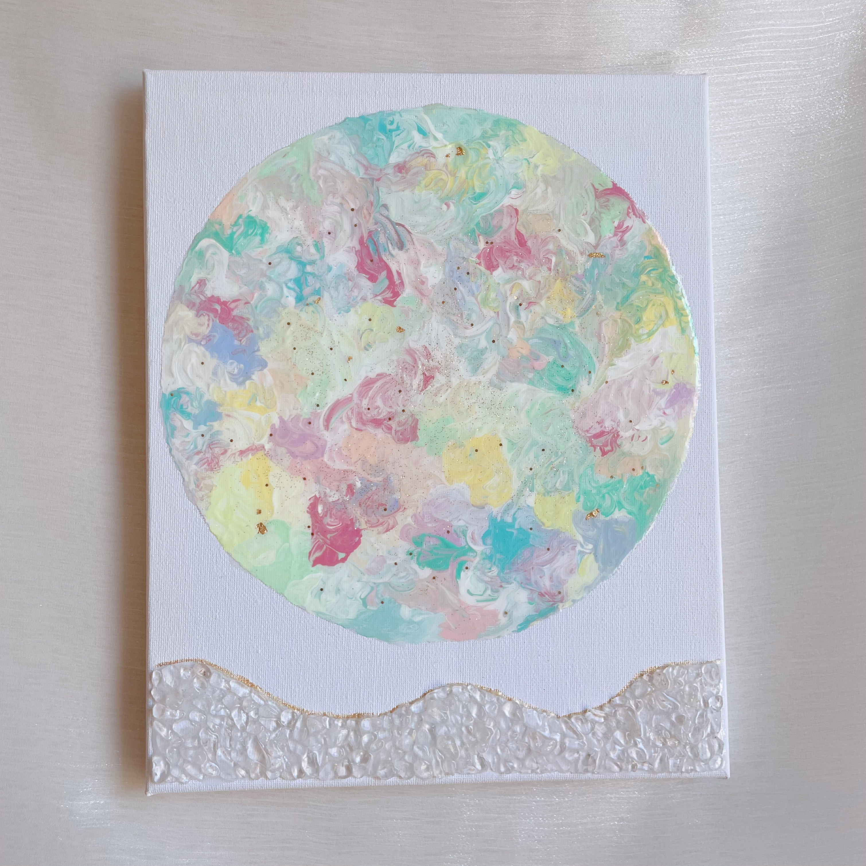 美術作品 目とグラスのパステル画 アクリル絵の具 絵画