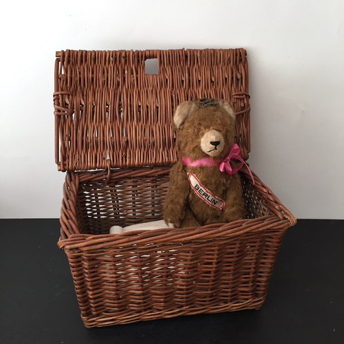 アンティーク籐バスケット イギリスふた付きバスケット スクエア