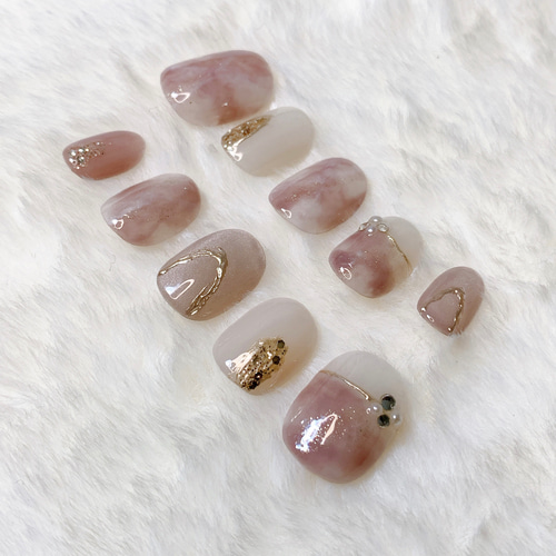 brown ニュアンス ネイルチップ マットブラウンゼブラニュアンスリングネイルチップ❤︎゛