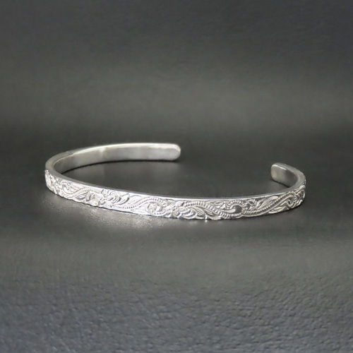 ハワイアンバングル シルバー925 ハイビスカス スクロール 【刻印無料