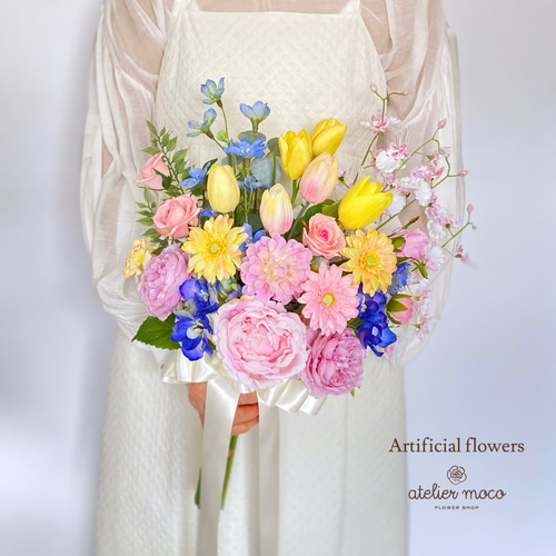 オーダーメイド】ローズとチューリップのナチュラル クラッチブーケ