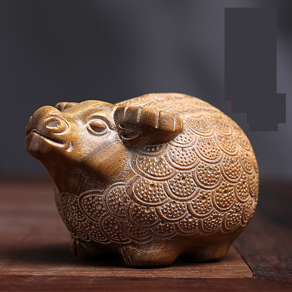 緑松石　牛子供彫刻　唐物　置物　時代物 緑松石牛子供彫刻唐物置物時代物