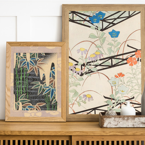 竹と流水の日本画インテリアポスター☆お正月風流和室和モダン浮世絵和