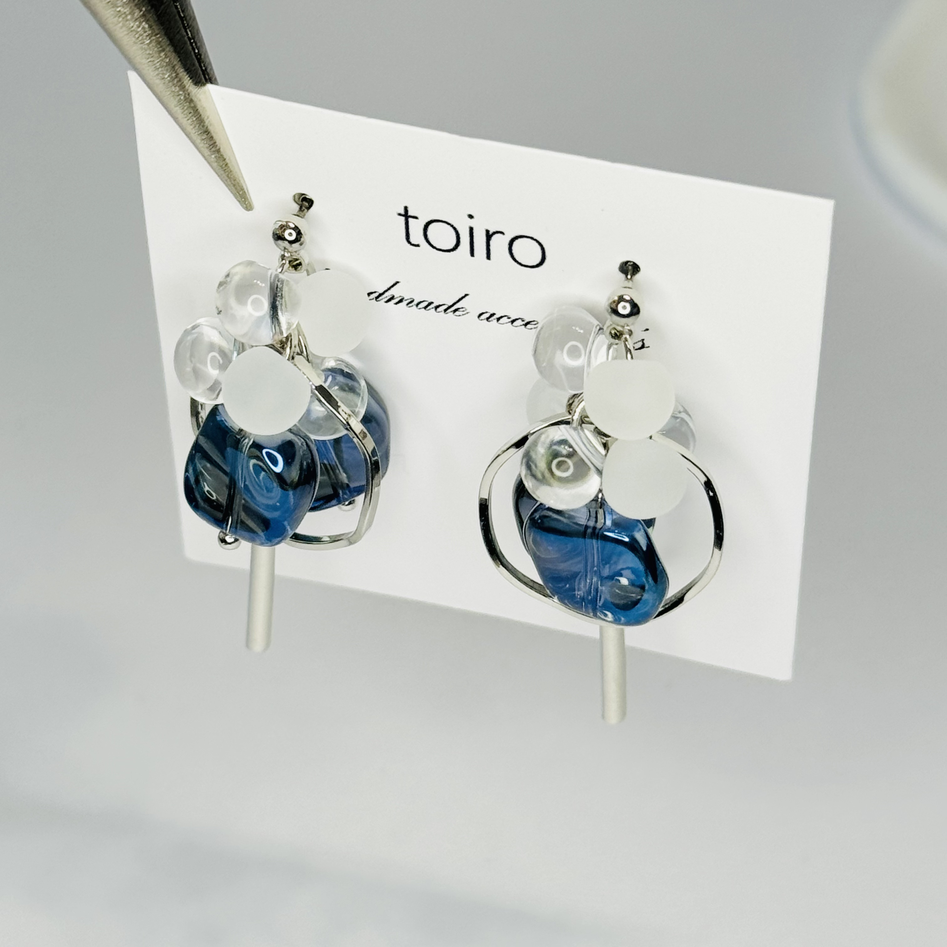 No.1199-A ツートンカラー☆ピアス・イヤリング(ブルー/ネイビー