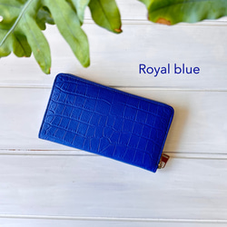 【仕切り有りモデル】収納力重視！長財布〈TORON〉Royal blueロイヤルブルー　クロコ型押し 1枚目の画像