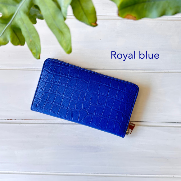 【仕切り有りモデル】収納力重視！長財布〈TORON〉Royal blueロイヤルブルー　クロコ型押し 1枚目の画像