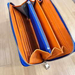 【仕切り有りモデル】収納力重視！長財布〈TORON〉Royal blueロイヤルブルー　クロコ型押し 9枚目の画像