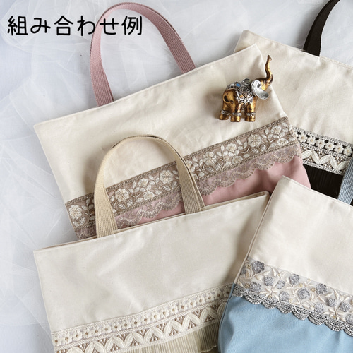 リボン 刺繍  レッスンバッグ シューズ袋 お着替え袋 ハンドメイド ⑅選べるインド刺繍リボン⑅ レッスンバッグ レッスンバッグ