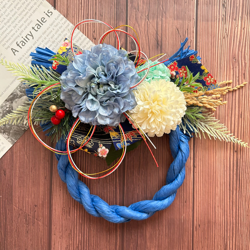 No.4 カラーしめ縄リース2025 ハンドメイドお正月飾り玄関リース