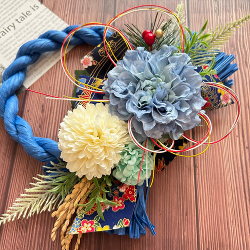 ハンドメイド　リース　しめ縄お正月飾り No.4 カラーしめ縄リース2025 ハンドメイドお正月飾り玄関リース