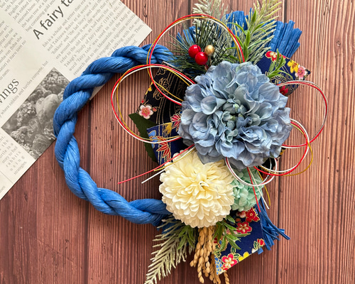 しめ縄リース 正月リース しめ飾り 正月アレンジ しめ縄飾り ドアリース 玄関 No.4 カラーしめ縄リース2025 ハンドメイドお正月飾り玄関リース