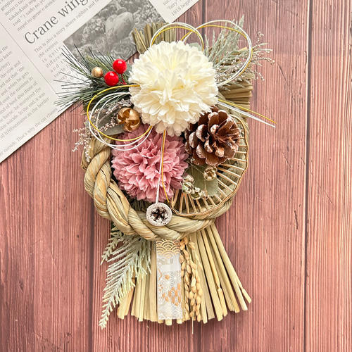 しめ縄⑦ お正月飾りハンドメイド稲穂アーティフィシャルしめ縄リース