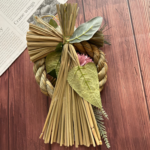 No.7 い草のナチュラルしめ縄リース2025 ハンドメイドお正月飾り玄関