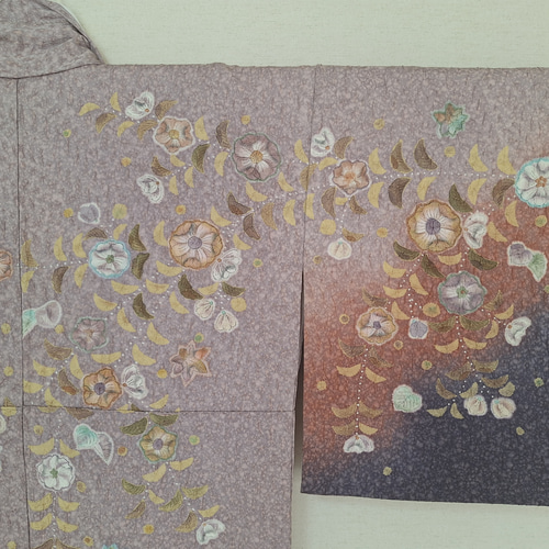 ワンタッチ着物 くらわん着物 正絹付け下げ訪問着リメイク くすみ藤色