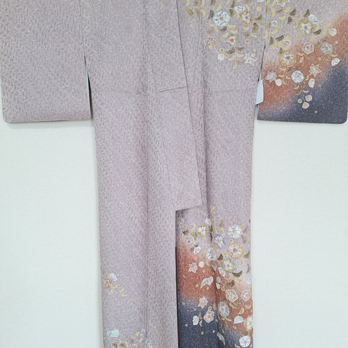 ワンタッチ着物 くらわん着物 正絹付け下げ訪問着リメイク くすみ藤色