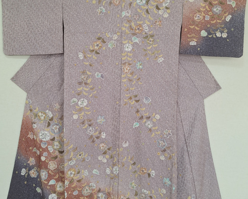 ワンタッチ着物 くらわん着物 正絹付け下げ訪問着リメイク くすみ藤色