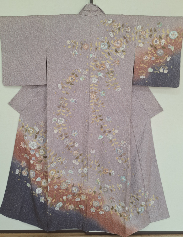 ワンタッチ着物 くらわん着物 正絹付け下げ訪問着リメイク くすみ藤色