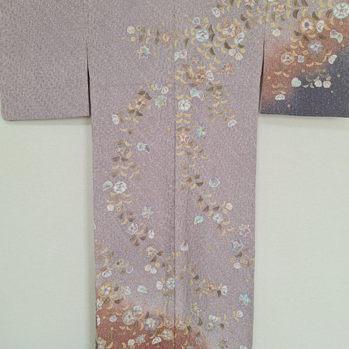 ワンタッチ着物 くらわん着物 正絹付け下げ訪問着リメイク くすみ藤色