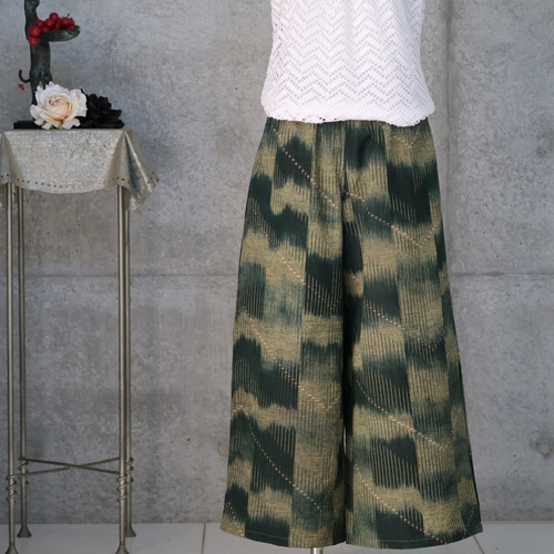 紬のワイドパンツ フリーサイズ M〜L 着物リメイク キュロット・ワイド