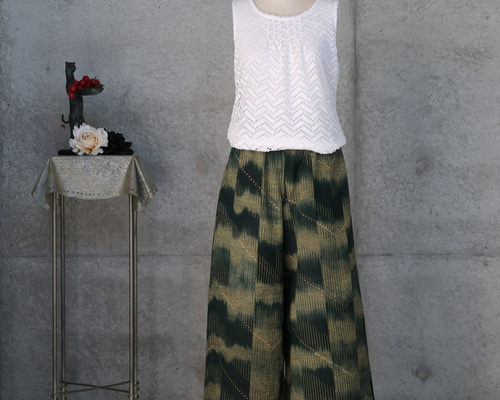 紬のワイドパンツ フリーサイズ M〜L 着物リメイク キュロット・ワイド