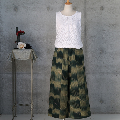 紬のワイドパンツ フリーサイズ M〜L 着物リメイク キュロット・ワイド