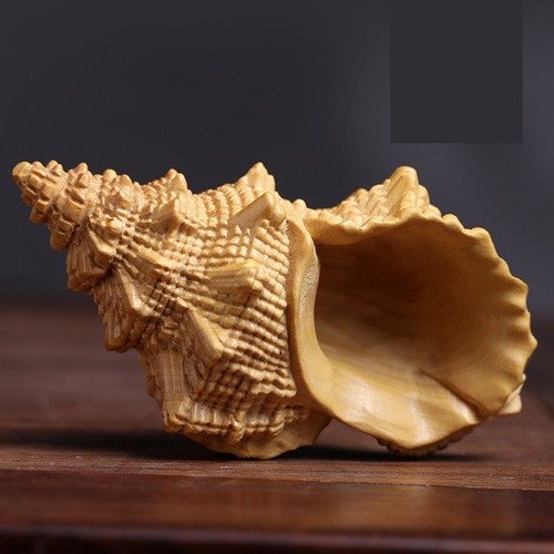 天然黄楊木 ソリッドウッド 木彫りのサザエ 永遠の愛を象徴する 置物