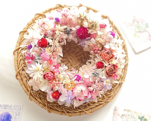 ✿ナチュラルリース✿フレンチローズ✿ ドライフラワー anelaほのほの