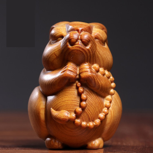 天然崖柏木 可愛い 木彫りのウサギ 仏珠を持つウサギ 干支